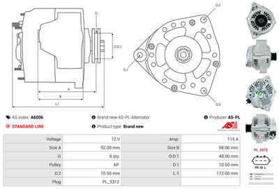 GENERATOR / ALTERNATOR AS-PL A6006 4