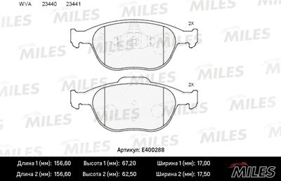 Комплект тормозных колодок, дисковый тормоз MILES E400288 для FORD TOURNEO