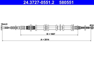ATE 24.3727-0551.2 Трос ручного тормоза  для FIAT MULTIPLA (Фиат Мултипла)