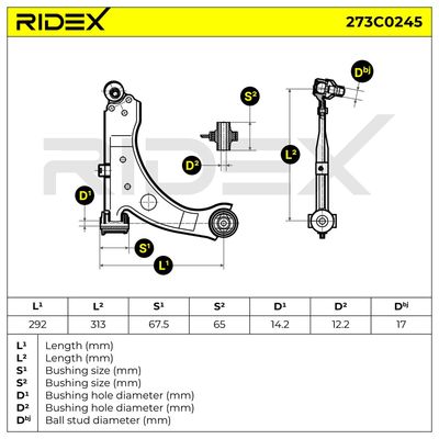 носач, окачване на колелата RIDEX 273C0245