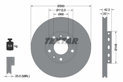 Тормозной диск TEXTAR 92152203 для VW PHAETON