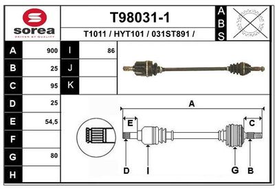 Приводной вал EAI T98031-1 для HYUNDAI PONY