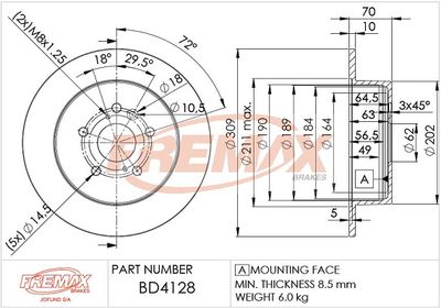 Тормозной диск FREMAX BD-4128 для TOYOTA (GAC) HIGHLANDER