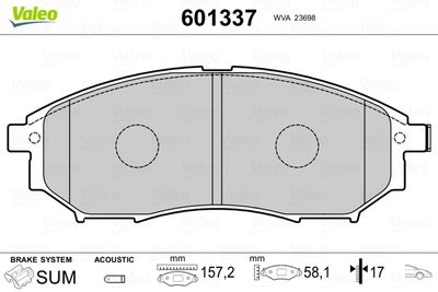 Комплект тормозных колодок, дисковый тормоз VALEO 601337 для INFINITI QX50
