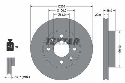 Тормозной диск TEXTAR 92049300 для RENAULT FUEGO