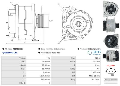 GENERATOR / ALTERNATOR AS-PL A0278SEG 4