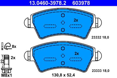 Комплект тормозных колодок, дисковый тормоз ATE 13.0460-3978.2 для PEUGEOT 206