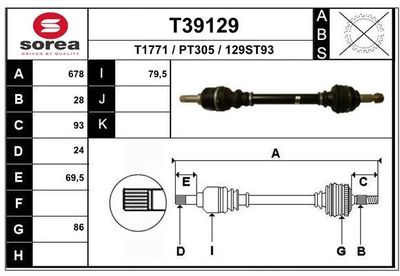 EAI T39129 Полуось в сборе для PEUGEOT 407 (Пежо 407)