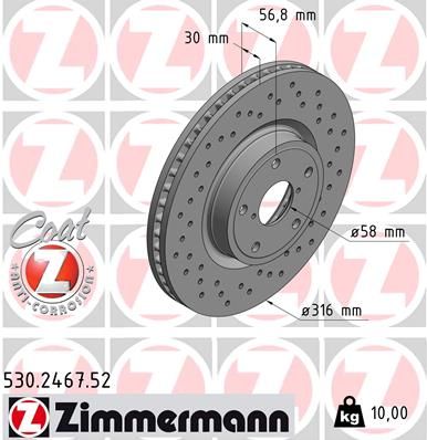 Тормозной диск ZIMMERMANN 530.2467.52 для SUBARU LEVORG