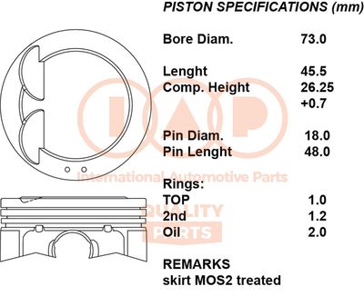 Поршень IAP QUALITY PARTS 100-16064 для SUZUKI SPLASH