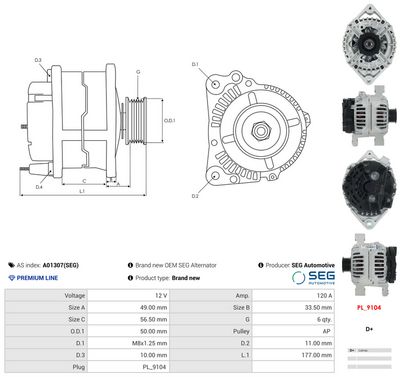 GENERATOR / ALTERNATOR AS-PL A01307SEG 4