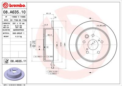 Тормозной диск BREMBO 08.A635.10 для TOYOTA CROWN