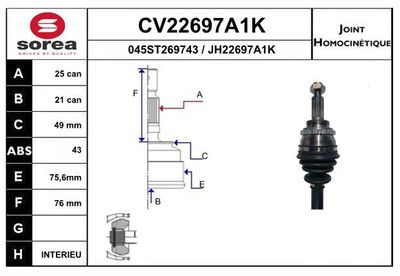GELENKSATZ ANTRIEBSWELLE EAI CV22697A1K