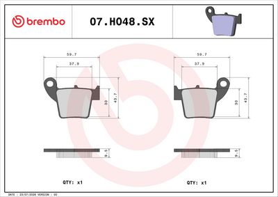 Bremžu uzliku kompl., Disku bremzes BREMBO 07HO48SX