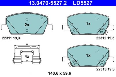 Комплект тормозных колодок, дисковый тормоз ATE 13.0470-5527.2 для CHEVROLET TRAX