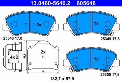 Комплект тормозных колодок, дисковый тормоз ATE 13.0460-5646.2 для HYUNDAI SOLARIS