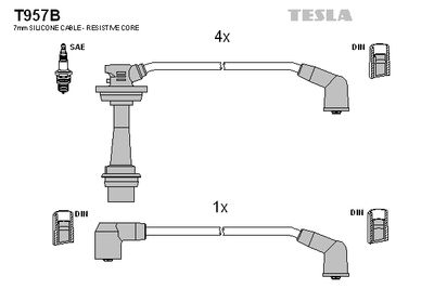 Комплект проводов зажигания TESLA T957B для SUZUKI SWIFT