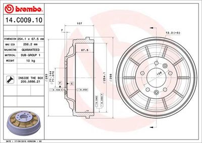 Тормозной барабан BREMBO 14.C009.10 для FIAT SCUDO