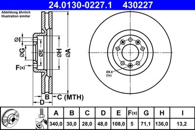Тормозной диск ATE 24.0130-0227.1 для CITROËN C6