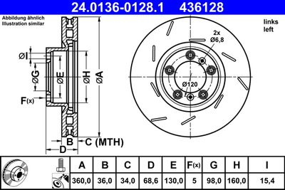 Тормозной диск ATE 24.0136-0128.1 для PORSCHE PANAMERA