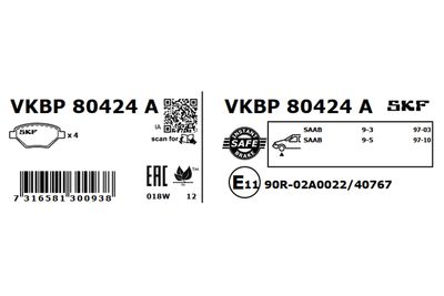 Комплект тормозных колодок, дисковый тормоз VKBP 80424 A