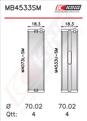 Комплект черупки на лагера на коляновия вал KING MB4533SM0.25
