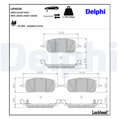 комплект спирачно феродо, дискови спирачки DELPHI LP4020