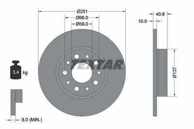 Тормозной диск TEXTAR 92244303 для FIAT 500L