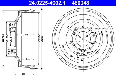 Тормозной барабан ATE 24.0225-4002.1 для PEUGEOT J5