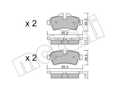 комплект спирачно феродо, дискови спирачки METELLI 22-0769-0