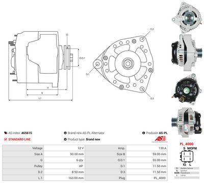 GENERATOR / ALTERNATOR AS-PL A6561S 4