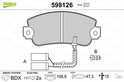 Комплект тормозных колодок, дисковый тормоз VALEO 598126 для ALFA ROMEO ALFASUD