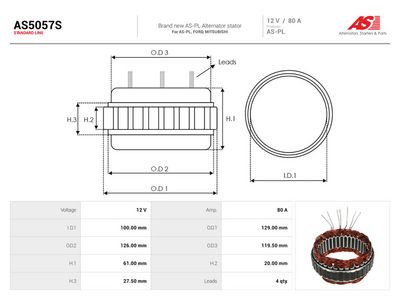 AS-PL - Stator, generátor MITSUBISHI, FORD, NISSAN , AS5057S