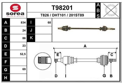 Приводной вал EAI T98201 для DAIHATSU CHARADE