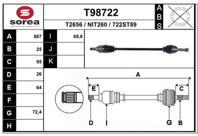Приводной вал EAI T98722 для NISSAN NOTE