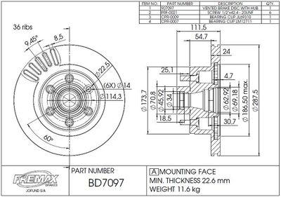 Тормозной диск FREMAX BD-7097-KT для DODGE DAKOTA