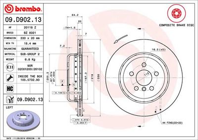 Тормозной диск BREMBO 09.D902.13 для BMW X4