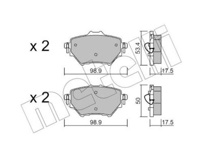 комплект спирачно феродо, дискови спирачки METELLI 22-0987-0