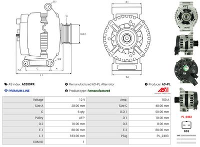 GENERATOR / ALTERNATOR AS-PL A0280PR 4