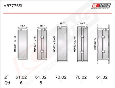 Комплект черупки на лагера на коляновия вал KING MB7776SI0.75