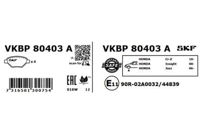 Brake Pad Set, disc brake VKBP 80403 A