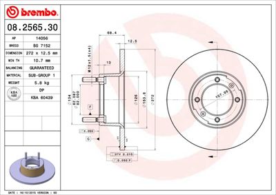 Тормозной диск BREMBO 08.2565.30 для ALFA ROMEO 1750-2000