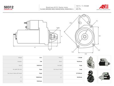 AS-PL - Štartér LOMBARDINI, DEUTZ-FAHR , S0312