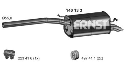 Глушитель выхлопных газов конечный ERNST 140133 для VW CADDY