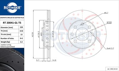 спирачен диск ROTINGER RT 20041-GL T5