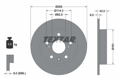 Тормозной диск TEXTAR 92268403 для SUZUKI SX4