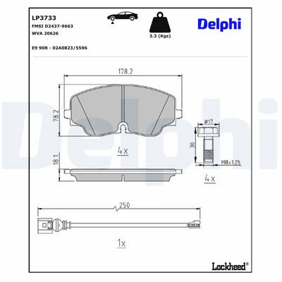 BREMSBELAGSATZ SCHEIBENBREMSE DELPHI LP3733 3