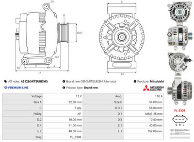 GENERATOR / ALTERNATOR AS-PL A5126MITSUBISHI 4