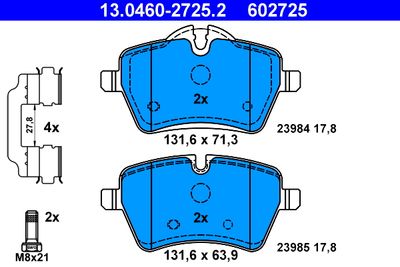 Комплект тормозных колодок, дисковый тормоз ATE 13.0460-2725.2 для MINI MINI