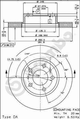 Тормозной диск BREMBO 09.3803.10 для FERRARI MONDIAL